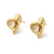 Серьги-гвоздики в форме сердца из латуни с фианитами EJEW-G382-24G