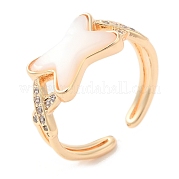 Natural Shell Criss Cross Open Cuff Ring with Cubic Zirconia RJEW-G288-05G