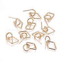 Brass Half Hoop Earrings, Stud Earring, Long-Lasting Plated, Ring, Real 18K Gold Plated, 22x26x1.5mm, Pin: 0.7mm, 6pairs/box Brass