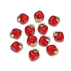 Breloques en acier inoxydable 304 plaquées par ions (IP), paillettes émaillées, verrouillage de coeur, or, rouge, 11x9.5x3.5mm, Trou: 2.5x4mm