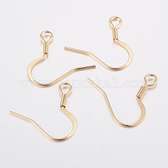 Französische Ohrringhaken aus Edelstahl 304, flache Ohrringhaken, Ohrhaken, mit horizontaler Schleife, echtes 18k vergoldet, 17~18x16x1.5 mm, Bohrung: 2 mm, 20 Gauge, Stift: 0.8 mm