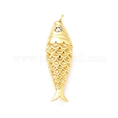 Pendentifs en laiton zircon cubique transparent, avec anneau de jonction, sans cadmium et sans plomb, poisson, véritable 18k plaqué or, 36x11x6mm