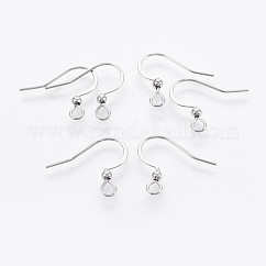 Anlaufgeschützte französische Ohrringhaken aus chirurgischem Edelstahl 316, mit horizontaler Schleife, flache Ohrringhaken, Edelstahl Farbe, 15.5~16x18.9~19 mm, Bohrung: 2 mm, 21 Gauge, Stift: 0.7 mm