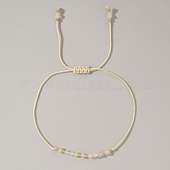 Geflochtene Perlenarmbänder aus natürlichem Geburtsstein für Frauen, Mondstein, mit Messing-Perlen, Innendurchmesser: 11 Zoll (28 cm)