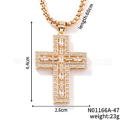 Colliers à chaîne en laiton avec pendentif en forme de croix brillante et strass, or, 23.62 pouce (60 cm)