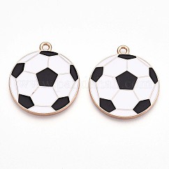 Colgantes de esmalte de aleación, sin plomo y el cadmio, dorado, encanto de fútbol, blanco, 28x25x1mm, agujero: 2 mm