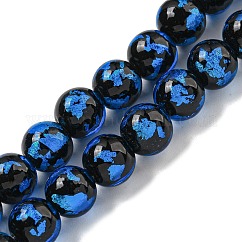 Handgefertigte Silber / Goldfolie-Bunte Malerei-Perlenstränge, Runde, Verdeck blau, 10.5~11x10 mm, Bohrung: 1.5~1.6 mm, ca. 50 Stk. / Strang, 19.53 Zoll (49.6 cm)