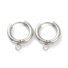 Accesorios para aretes tipo aro de acero inoxidable 201 resistentes al deslustre, Con lazo horizontal y pasador de acero inoxidable quirúrgico 316, color acero inoxidable, 18x15x2.5mm, agujero: 2.5 mm, pin: 1 mm