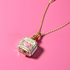 Collana con ciondolo a forma di cuore rosa in ottone smaltato per la festa della mamma&nbsp;WGB75E5-01