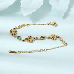 Bracelets en acier inoxydable 304 avec fleur en strass et maillons en forme de cœur&nbsp;SA-CBAF6AD-16G