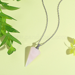 Collar con colgante de cono facetado de cuarzo rosa natural&nbsp;NJEW-WH0002-266B