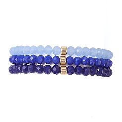 3 bracelet extensible en perles de jade imitation facetté et rondelles de verre opaque pour femmes&nbsp;BJEW-JB12563-02