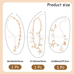 3 stücke 3 arten strand seestern legierung & abs imitation perle & shell anhänger halsketten für frauen&nbsp;NJEW-CY0001-05