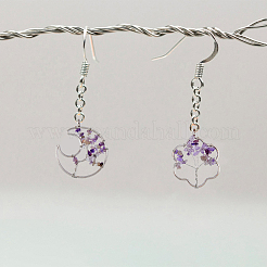 8 stücke 4 arten blume & mond & oval & hexagon natürliche amethyst kupfer draht gewickelt chip große anhänger&nbsp;G-DC0001-26