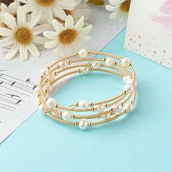 Perline di perle naturali quattro anelli avvolgono i braccialetti&nbsp;BJEW-JB06614
