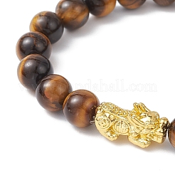 Bracelets extensibles en œil de tigre naturel pour couple&nbsp;BJEW-JB12180