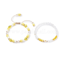 2 pz 2 braccialetti di perline intrecciati in argilla polimerica heishi surfer set con malocchio a lume&nbsp;BJEW-TA00083-01