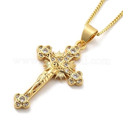 Kreuzigungskreuz Messing Micro Pave Zirkonia Anhänger Halsketten&nbsp;LS-NJEW-S385-02G