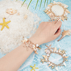 3 Stück natürliche Muschelschale & Seestern aus Legierung & CCB-Kunststoffperlen-Charm-Armband&nbsp;BJEW-PH0004-35