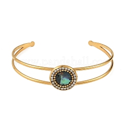 Bracelets joncs plats ronds en nacre d'ormeau naturelle et acier inoxydable 304&nbsp;BJEW-JB14372-01