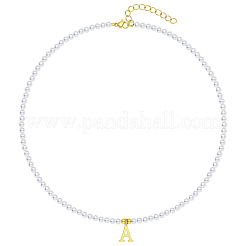 Colliers en perles d'imitation rondes blanches avec pendentif initial en alliage pour femmes&nbsp;WG5A9DE-01
