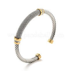 Offener Armreif aus gedrehtem Seil aus 304er Edelstahl mit Strass für Damen&nbsp;BJEW-D449-01GP-01