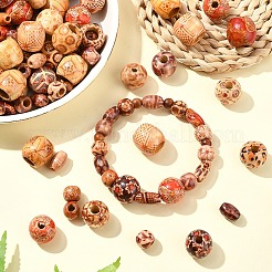 200pcs 8 styles de perles de bois imprimées&nbsp;WOOD-YW0001-26