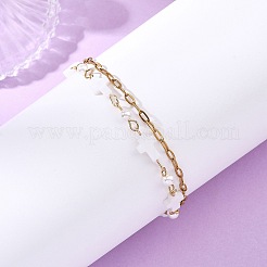 Doppellagige Armbänder für Damen: Gekreuzte Gliederkette aus Naturmuschel und Büroklammerkette aus Edelstahl 304 – für Damen&nbsp;BJEW-JB13962