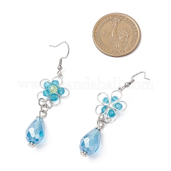 Orecchini pendenti in vetro galvanizzato a forma di fiore con goccia&nbsp;EJEW-JE06799-01
