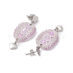 Boucles d'oreilles pendantes en acier inoxydable 304 avec perles de verre bicônes à facettes&nbsp;EJEW-WZ00437-02