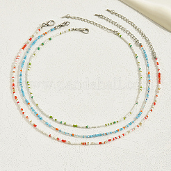 3 pz collana di perline di vetro rotonde in stile oceano bohemien a 3 strati per le donne in vacanza&nbsp;NJ4146