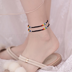 4 juego de pulseras y tobilleras con cuentas trenzadas de acero inoxidable 303 y semillas de vidrio de 4 estilos&nbsp;SJEW-SW00003-03