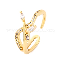 Bagues de manchette en laiton avec micro pavé de zircone cubique transparente pour femmes&nbsp;RJEW-U047-10G