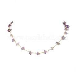 3 collar de cadena de eslabones hecho a mano de latón con piedra solar natural&nbsp;NJEW-JN05573