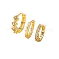 3 paio di orecchini a cerchio in ottone con micro pavé di zirconi cubici trasparenti a forma di rombo&nbsp;FS-WGCAD1D-01