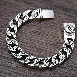 Bracelet à maillons cubains en alliage de style tibétain avec fermoir tête de mort&nbsp;WG81864-01