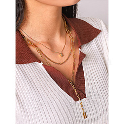 Colliers pour femmes avec pendentif rectangulaire à pompon en acier inoxydable 304 et chaîne à un rang.&nbsp;WGAA594-01