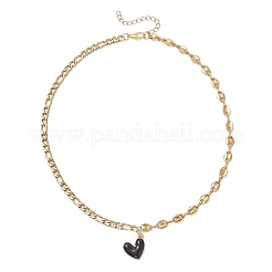 Collier avec pendentif en forme de cœur noir en alliage émaillé et chaîne en acier inoxydable 304 pour femme&nbsp;NJEW-JN05565