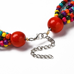 Handgefertigtes Set aus mehrlagigen Halsketten aus Holzperlen und baumelnden Ohrringen im Boho-Stil&nbsp;SJEW-A001-01B