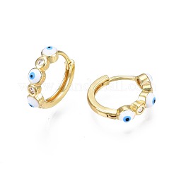 Orecchini a cerchio huggie con zirconi chiari e smalto&nbsp;EJEW-N015-18A