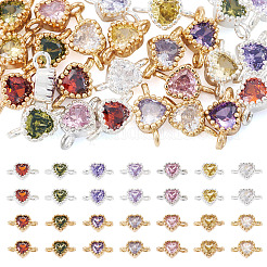 28 Stück 14 Farben Messing Pavé Zirkonia Herz Glieder Verbinder Charms&nbsp;KK-TA0003-46