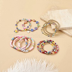 Ensemble de bracelets extensibles en verre synthétique turquoise (teint)&nbsp;BJEW-JB08832