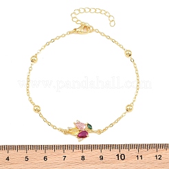 Bracciali da donna in ottone con maglie a forma di fiore e pavé di zirconi cubici colorati.&nbsp;KK-CBA68DA-04G