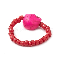 7 Stück Fingerringe aus Glassamen und gefärbtem synthetischem Türkis für Damen&nbsp;RJEW-TA00209