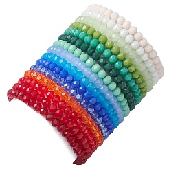 15 pièces 15 couleurs rondelles à facettes imitation verre de jade perlé ensembles de bracelets extensibles&nbsp;BJEW-JB10790