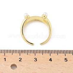 Bagues manchettes en laiton micro pavé de zircone cubique abs imitation perle&nbsp;RJEW-D307-02G-C
