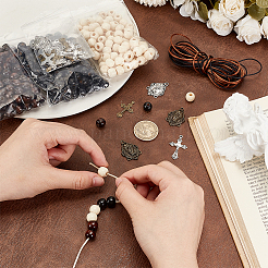 Kit per la creazione di collane e braccialetti in stile rosario di legno con perline&nbsp;DIY-PH0021-64