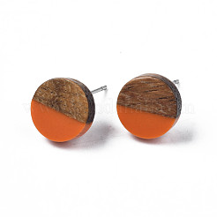 Ohrstecker aus undurchsichtigem Harz und Walnussholz&nbsp;EJEW-N017-008-B03
