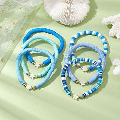 Bracciali elasticizzati da donna in argilla polimerica fatta a mano con conchiglia di trochide naturale/conchiglia di troco&nbsp;BJEW-JB10203-02