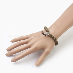 Perles de bois de santal rondes teintes naturelles bracelets extensibles&nbsp;BJEW-JB03844-01